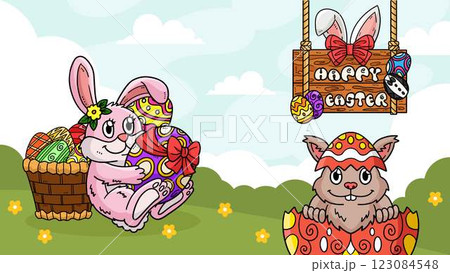 Happy Easter Egg Hunting Poster Panoramic Banner  123084548