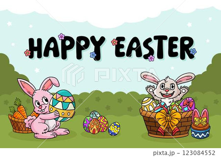 Happy Easter Egg Hunting Poster Horizontal Banner  123084552