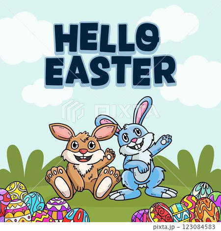 Hello Easter Egg Hunting Poster Square Banner Hello Easter Egg Hunting Poster Square Banner 123084583