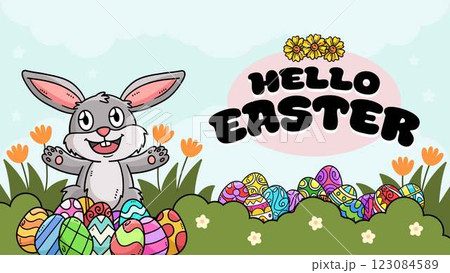 Happy Easter Egg Hunting Poster Panoramic Banner  123084589