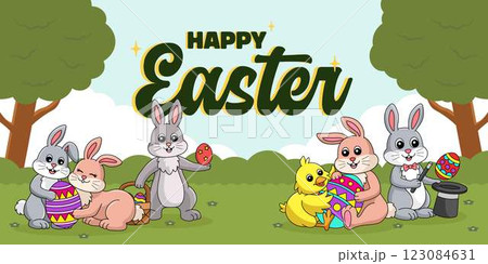 Happy Easter Poster Panoramic Banner Happy Easter Poster Panoramic Banner 123084631