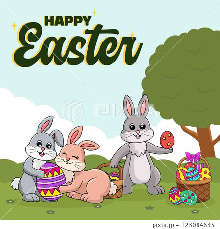 Hello Easter Egg Hunting Poster Square Banner Hello Easter Egg Hunting Poster Square Banner 123084635