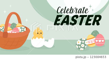 Happy Easter Egg Hunting Poster Panoramic Banner Happy Easter Egg Hunting Poster Panoramic Banner 123084653