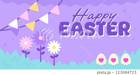 Happy Easter Egg Hunting Poster Panoramic Banner Happy Easter Egg Hunting Poster Panoramic Banner 123084723