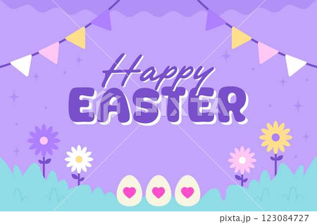 Happy Easter Egg Hunting Poster Horizontal Banner Happy Easter Egg Hunting Poster Horizontal Banner 123084727