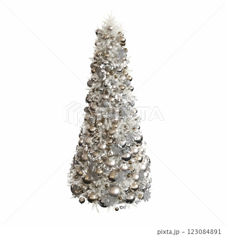 Christmas tree with decorations, isolated on white background, 3D illustration, cg render Christmas tree with decorations, isolated on white background, 3D illustration, cg render 123084891