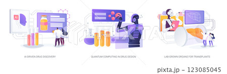 AI and Quantum Advancing Medicine abstract concept vector illustrations. AI and Quantum Advancing Medicine abstract concept vector illustrations. 123085045