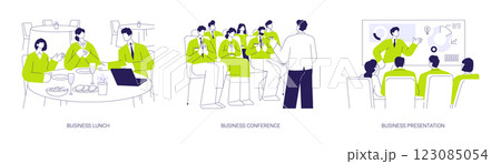 Offline business events abstract concept vector illustrations. Offline business events abstract concept vector illustrations. 123085054