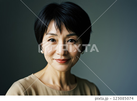 カメラ目線で見つめる笑顔のシニア女性(AI生成画像) カメラ目線で見つめる笑顔のシニア女性(AI生成画像) 123085074