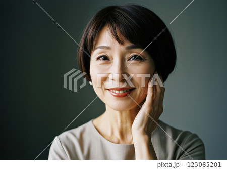 遠くを見つめる笑顔のシニア女性（AI生成画像） 123085201