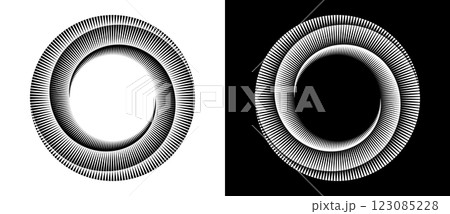 Spiral with lines as dynamic abstract vector background or logo or icon. Black spiral on white background and white spiral on black background. Spiral with lines as dynamic abstract vector background or logo or icon. Black spiral on white background and white spiral on black background. 123085228