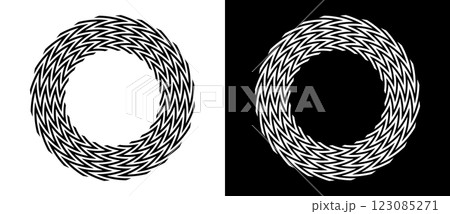 Zigzag lines in circle abstract background. Dynamic transition optical illusion. Black shape on a white background and the same white shape on the black side. 123085271