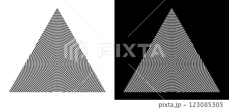 Triangles with circle lines. Can be used as logo, icon, tattoo. Black triangle over white background and white triangle over black background. 123085305