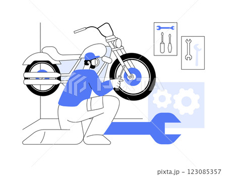Motorcycle repair service isolated cartoon vector illustrations. Motorcycle repair service isolated cartoon vector illustrations. 123085357