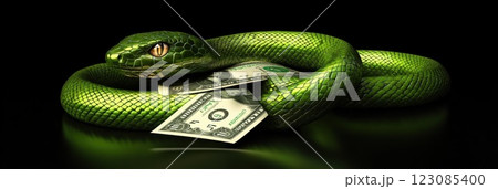 Green Snake with money of Chinese New Year. snakes are a symbol of success and wealth. Green Snake with money of Chinese New Year. snakes are a symbol of success and wealth. 123085400