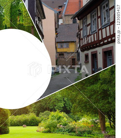 Colorful half-timbered houses in Weinheim historical medieval Old Town and Beautiful garden, Germany. 123085417