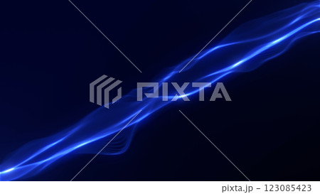 Abstract blue liquid energy bokeh waves on dark background. Shiny flowing fractal particles. 123085423