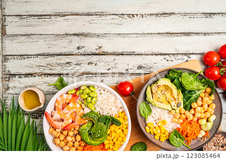 Poke bowl with shrimps Poke bowl with shrimps 123085464