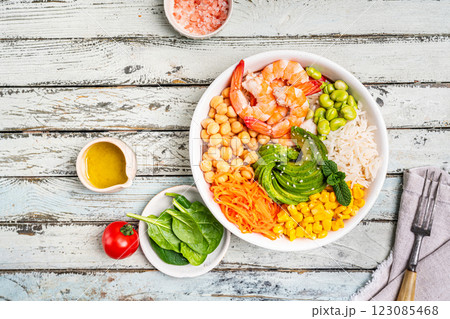 Poke bowl with shrimps 123085468