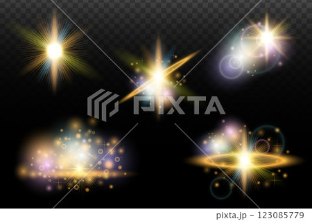 set of glowing bright stars 123085779