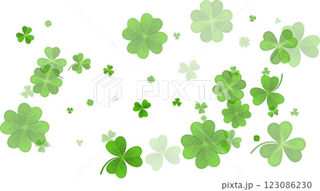 Green White St. Patricks Day BG. Flying clover leaves. 123086230