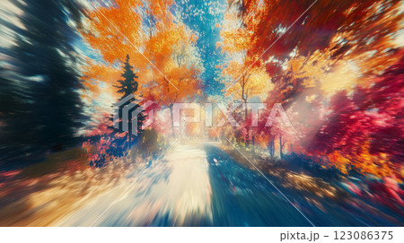 Vibrant dreamlike landscape transformed by artificial intelligence in a bright autumn forest Vibrant dreamlike landscape transformed by artificial intelligence in a bright autumn forest 123086375