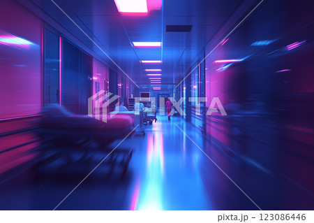 Emergency room in chaos as AI technology influences patient care and staff responses in a modern hospital 123086446
