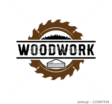 Carpentry and woodwork equipment shop icon. Timber construction business round emblem or vector icon, carpentry hardware and tool shop, furniture repair workshop company symbol with circular saw disk Carpentry and woodwork equipment shop icon. Timber construction business round emblem or vector icon, carpentry hardware and tool shop, furniture repair workshop company symbol with circular saw disk 123087436