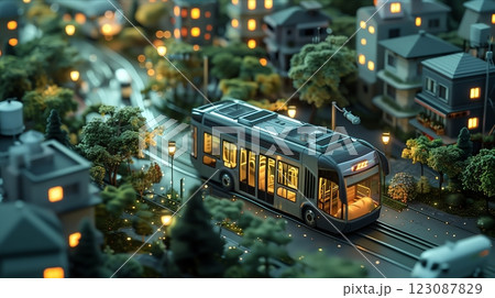 A miniature tram navigating through a scenic...のイラスト素材 [123087829] - PIXTA