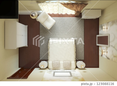 bedroom, interior visualization, 3D illustration bedroom, interior visualization, 3D illustration 123088116