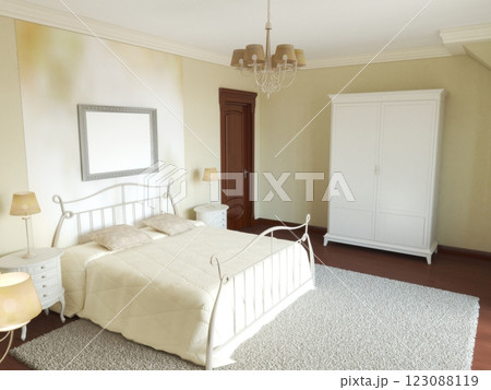 bedroom, interior visualization, 3D illustration bedroom, interior visualization, 3D illustration 123088119