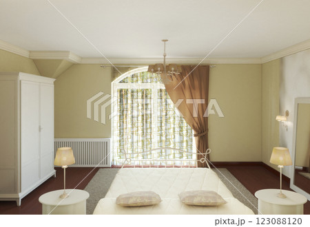 bedroom, interior visualization, 3D illustration 123088120