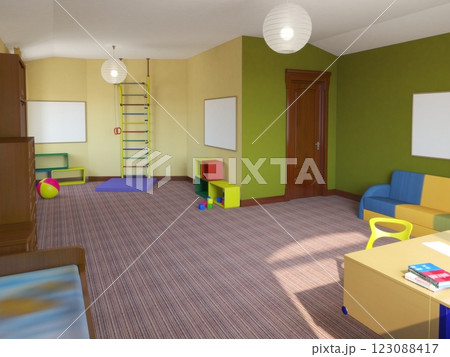 children's room, child's room, interior visualization, 3D illustration children's room, child's room, interior visualization, 3D illustration 123088417