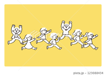 同じ方向に走る子供たちのイラスト 123088434