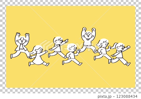 同じ方向に走る子供たちのイラスト 123088434