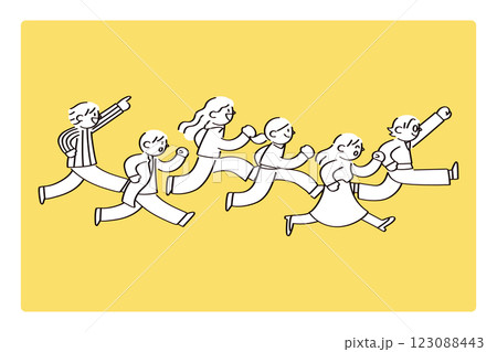 同じ方向に走る人たちのイラスト 123088443