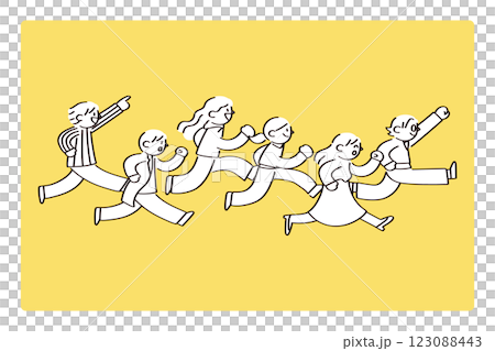 同じ方向に走る人たちのイラスト 123088443