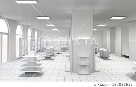 commercial premises, shop, interior visualization, 3D illustration 123088615