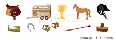 Equestrian Sport Flat Icons and Object Vector Set Equestrian Sport Flat Icons and Object Vector Set 123088660