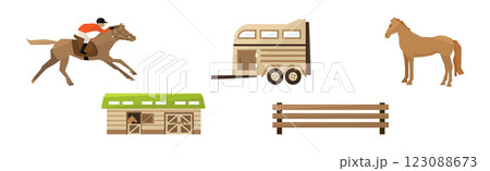 Equestrian Sport Flat Icons and Object Vector Set 123088673