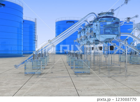 oil refinery, glass factory, exterior visualization, 3D illustration oil refinery, glass factory, exterior visualization, 3D illustration 123088770