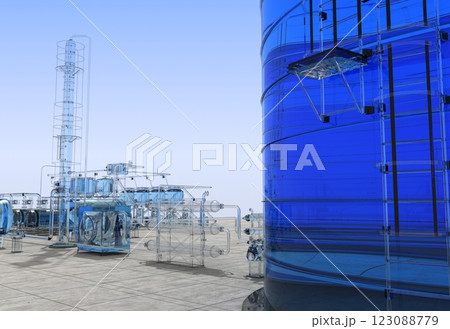 oil refinery, glass factory, exterior visualization, 3D illustration 123088779