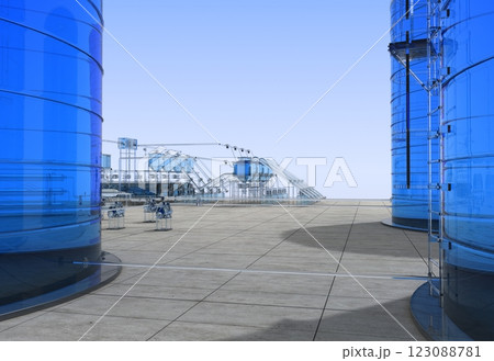 oil refinery, glass factory, exterior visualization, 3D illustration oil refinery, glass factory, exterior visualization, 3D illustration 123088781