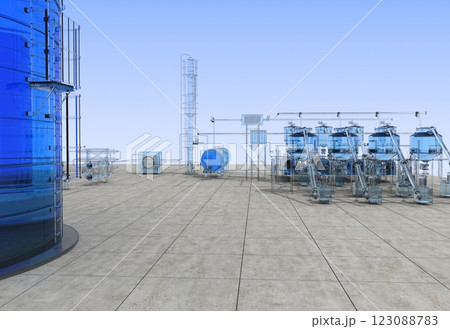 oil refinery, glass factory, exterior visualization, 3D illustration 123088783