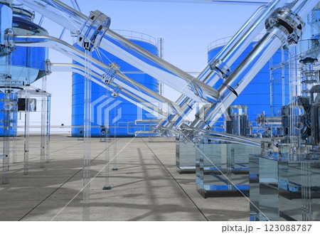 oil refinery, glass factory, exterior visualization, 3D illustration 123088787