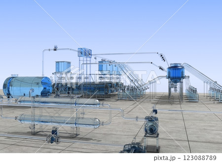 oil refinery, glass factory, exterior visualization, 3D illustration oil refinery, glass factory, exterior visualization, 3D illustration 123088789