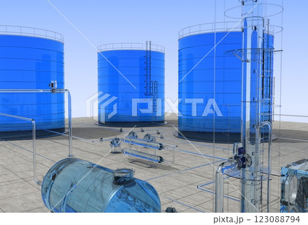oil refinery, glass factory, exterior visualization, 3D illustration 123088794