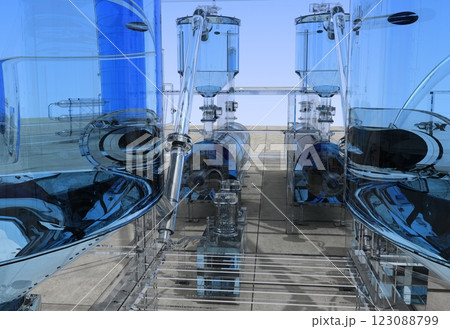 oil refinery, glass factory, exterior visualization, 3D illustration oil refinery, glass factory, exterior visualization, 3D illustration 123088799