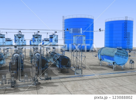 oil refinery, glass factory, exterior visualization, 3D illustration oil refinery, glass factory, exterior visualization, 3D illustration 123088802
