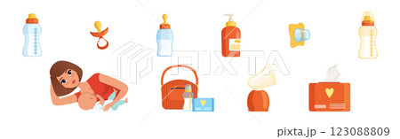 Breastfeeding Object and Item for Baby Care Vector Set 123088809